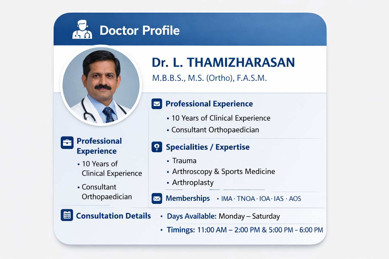 Dr. L. Thamizharasan digital card